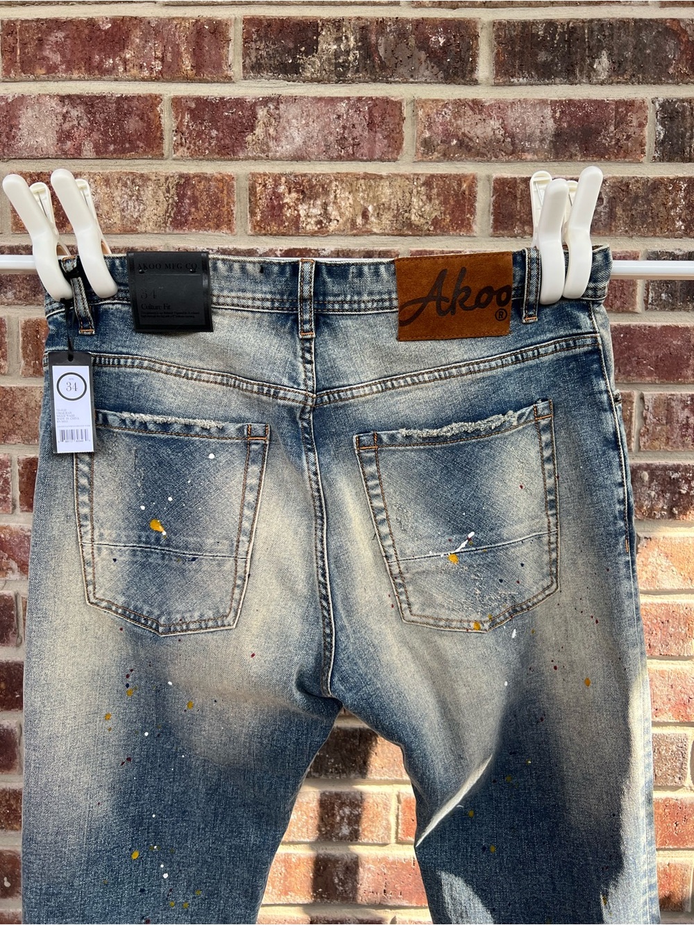 AKOO Mens 34 Omar Jean Mezze Wash Culture Fit Paint Splatter Tapered Denim NWT